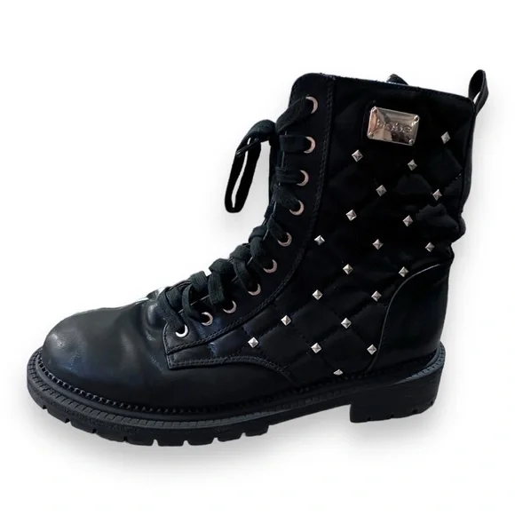 Women’s 11 Bebe Black Dorienne Studded Quilted Lace Up Combat Boot - Picture 2 of 16